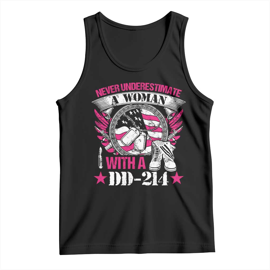 Female Veteran Tank Top Never Underestimate A Woman With DD214 US Military