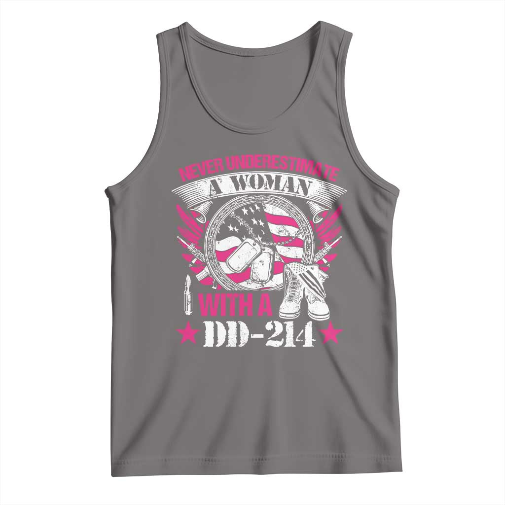Female Veteran Tank Top Never Underestimate A Woman With DD214 US Military