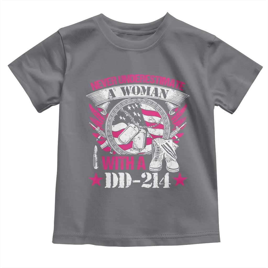 Female Veteran Toddler T Shirt Never Underestimate A Woman With DD214 US Military