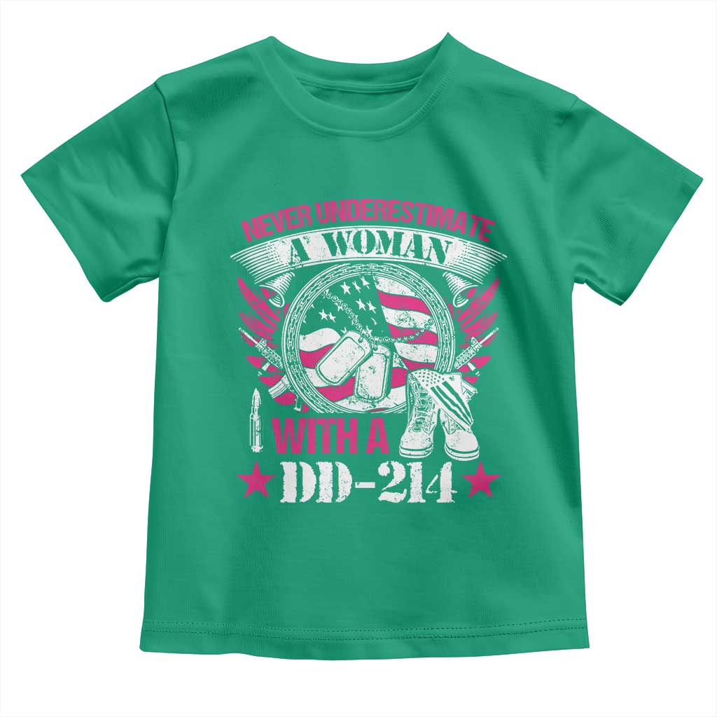 Female Veteran Toddler T Shirt Never Underestimate A Woman With DD214 US Military