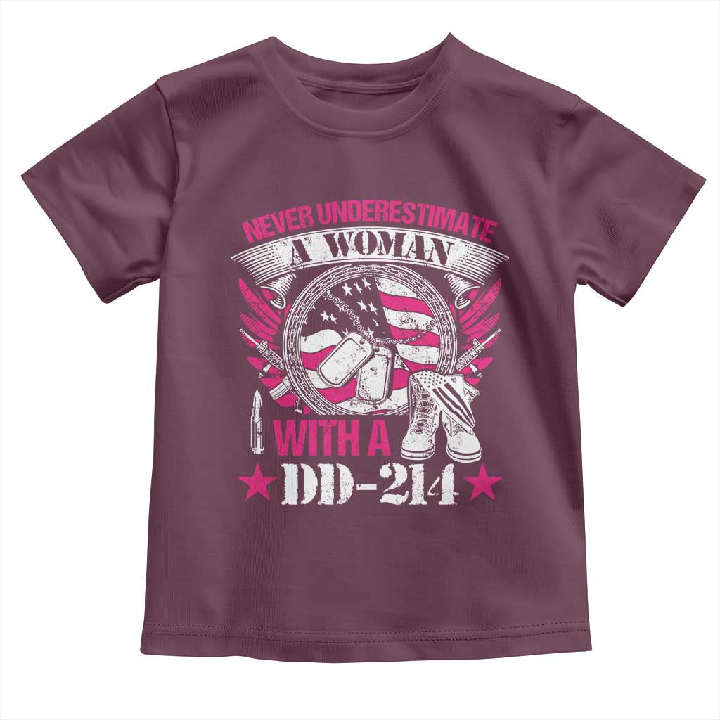 Female Veteran Toddler T Shirt Never Underestimate A Woman With DD214 US Military