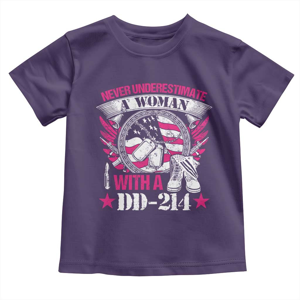 Female Veteran Toddler T Shirt Never Underestimate A Woman With DD214 US Military