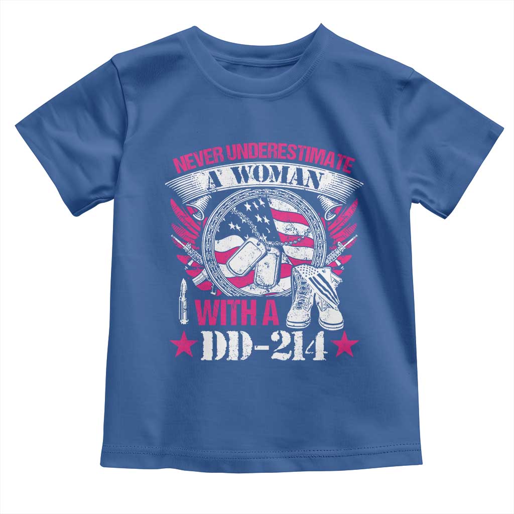 Female Veteran Toddler T Shirt Never Underestimate A Woman With DD214 US Military