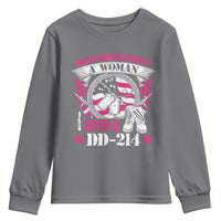 Female Veteran Youth Sweatshirt Never Underestimate A Woman With DD214 US Military