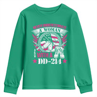 Female Veteran Youth Sweatshirt Never Underestimate A Woman With DD214 US Military