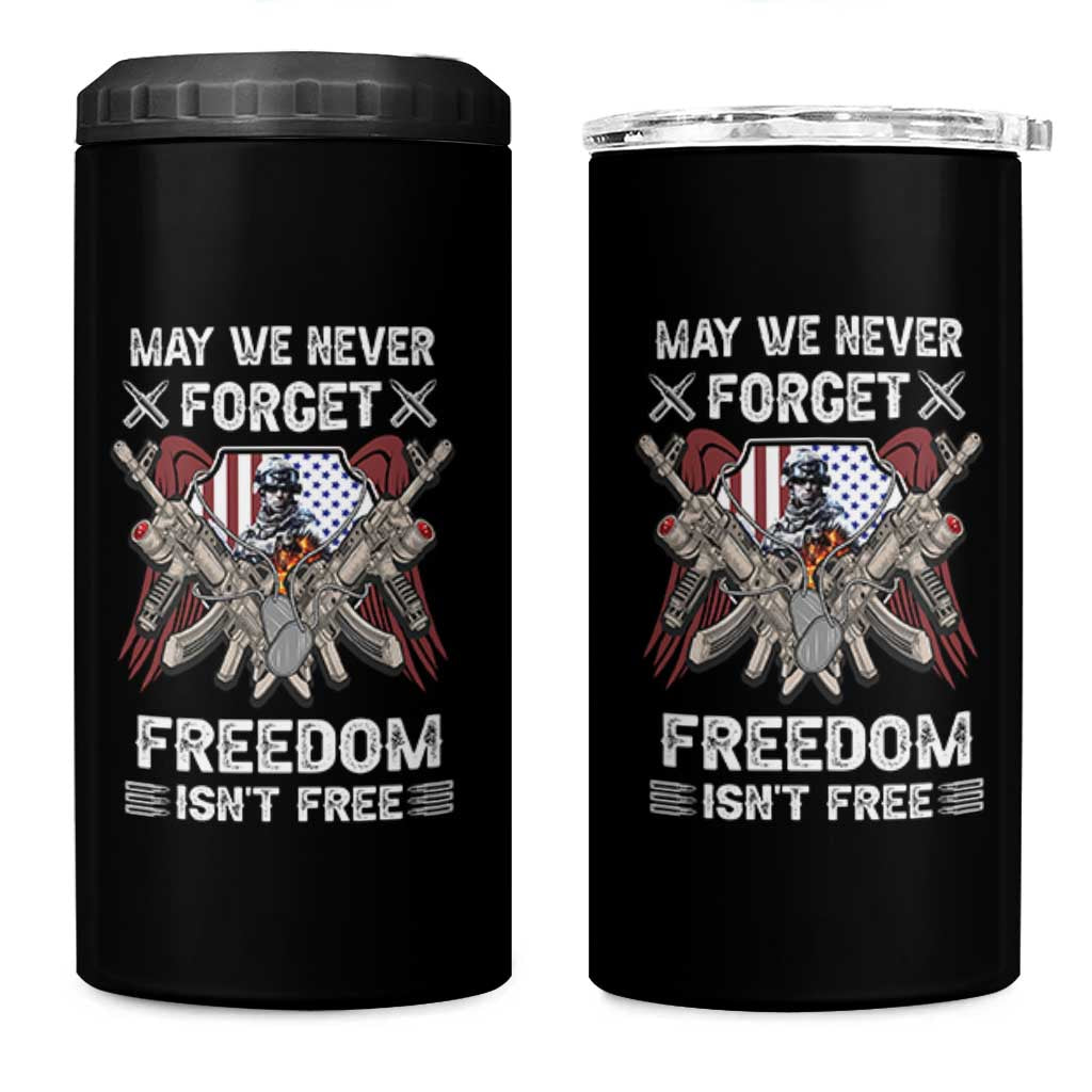 Patriotic Memorial Day 4 in 1 Can Cooler Tumbler May We Never Forget Freedom Is Not Free