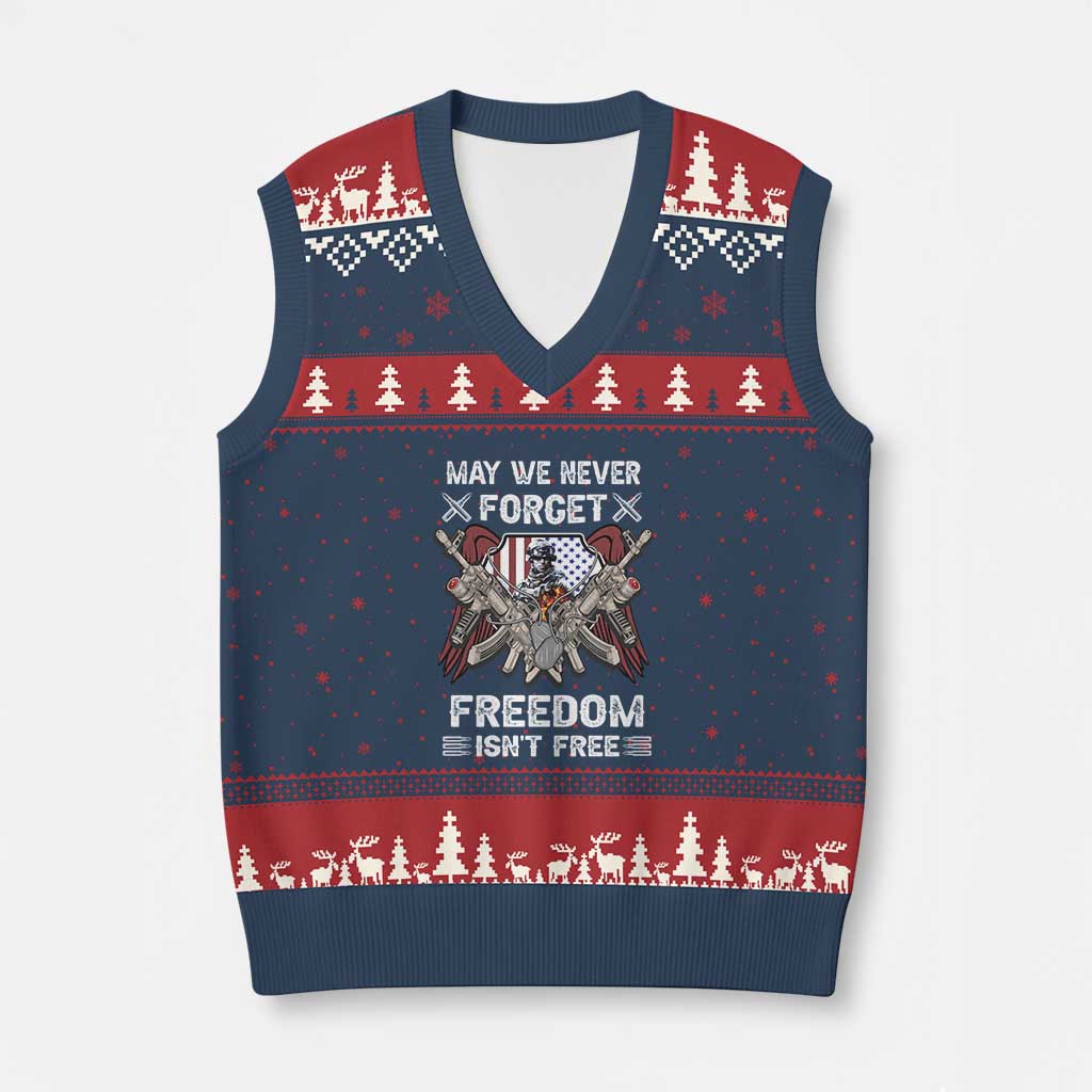 Patriotic Memorial Day V-Neck Knit Sweater Vest May We Never Forget Freedom Is Not Free - Wonder Print Shop