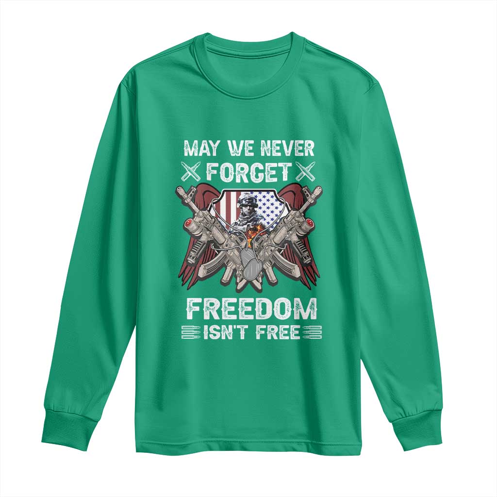 Patriotic Memorial Day Long Sleeve Shirt May We Never Forget Freedom Is Not Free