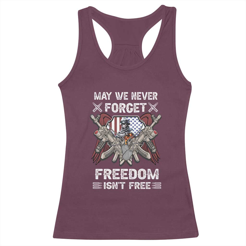 Patriotic Memorial Day Racerback Tank Top May We Never Forget Freedom Is Not Free