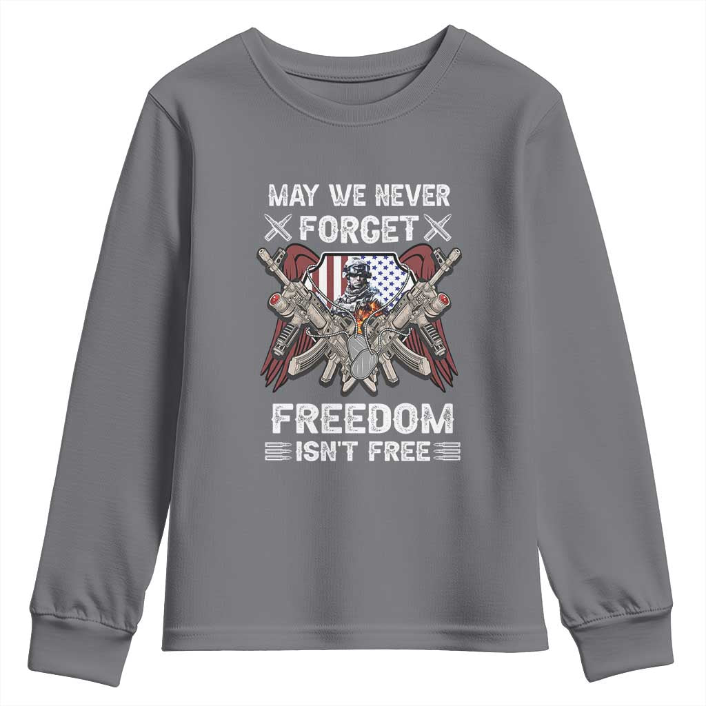 Patriotic Memorial Day Youth Sweatshirt May We Never Forget Freedom Is Not Free