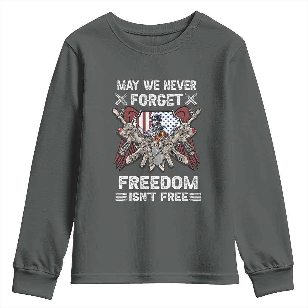 Patriotic Memorial Day Youth Sweatshirt May We Never Forget Freedom Is Not Free