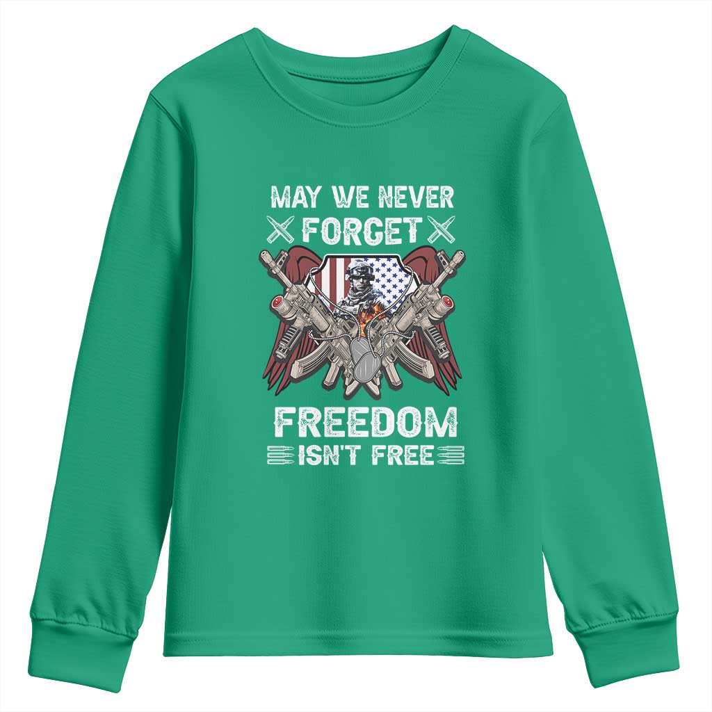 Patriotic Memorial Day Youth Sweatshirt May We Never Forget Freedom Is Not Free