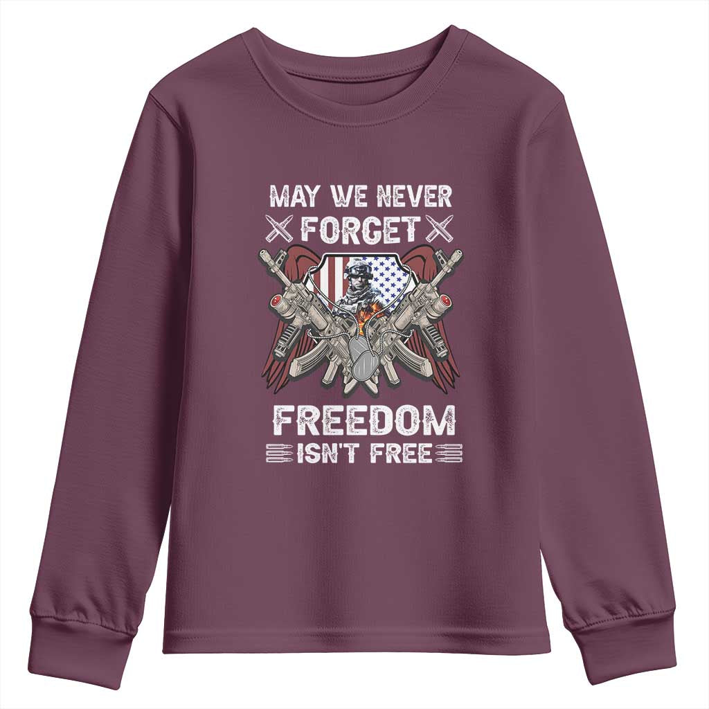 Patriotic Memorial Day Youth Sweatshirt May We Never Forget Freedom Is Not Free