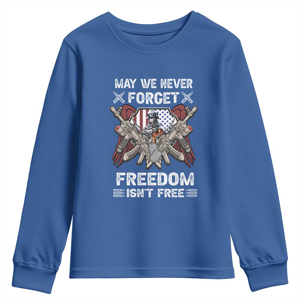 Patriotic Memorial Day Youth Sweatshirt May We Never Forget Freedom Is Not Free