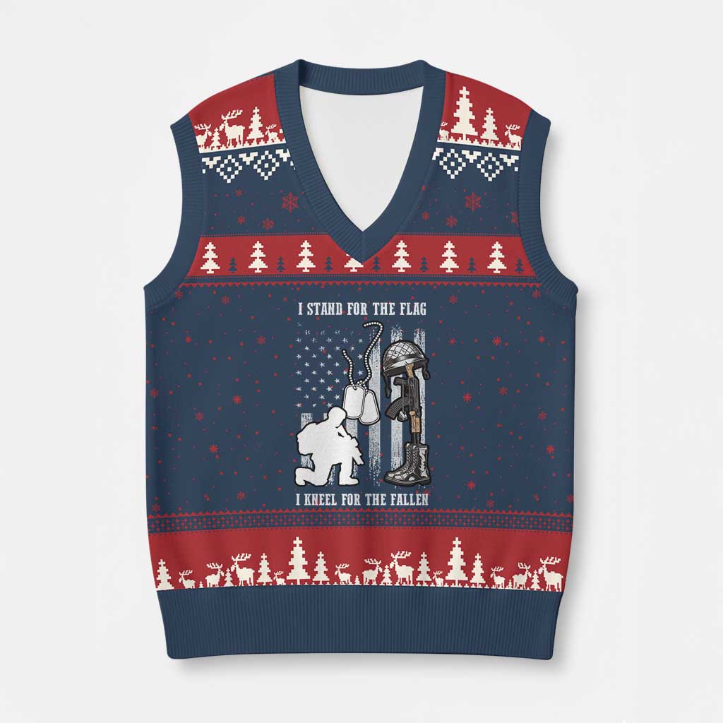 Patriotic Memorial Day V-Neck Knit Sweater Vest We Stand For the Flag We Kneel For The Fallen US Patriots - Wonder Print Shop