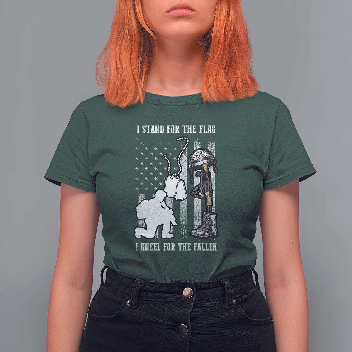 Patriotic Memorial Day T Shirt For Women We Stand For the Flag We Kneel For The Fallen US Patriots
