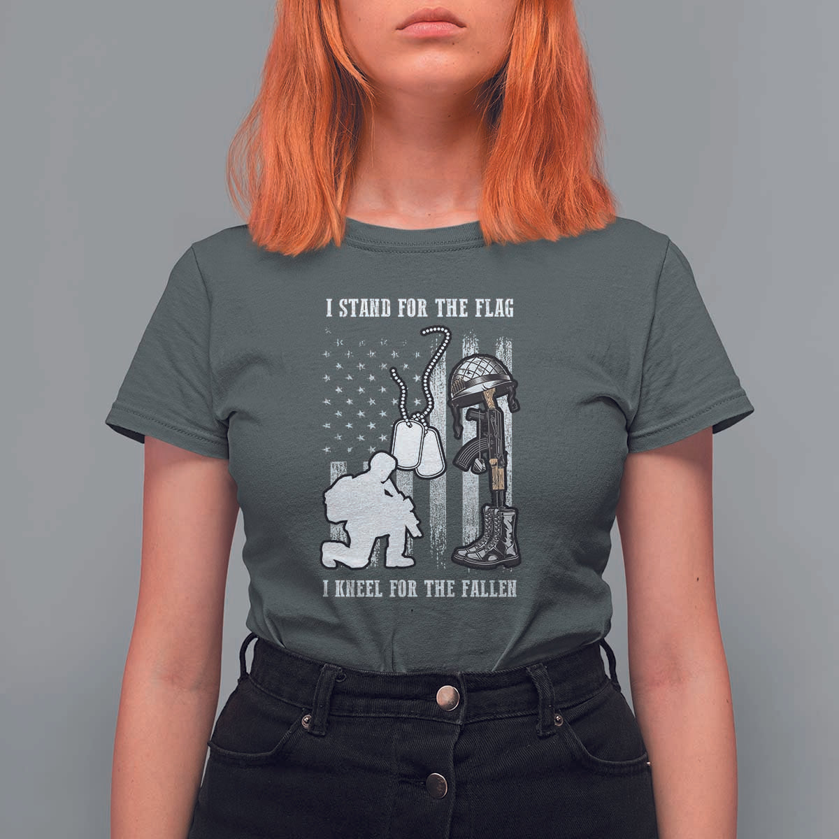 Patriotic Memorial Day T Shirt For Women We Stand For the Flag We Kneel For The Fallen US Patriots