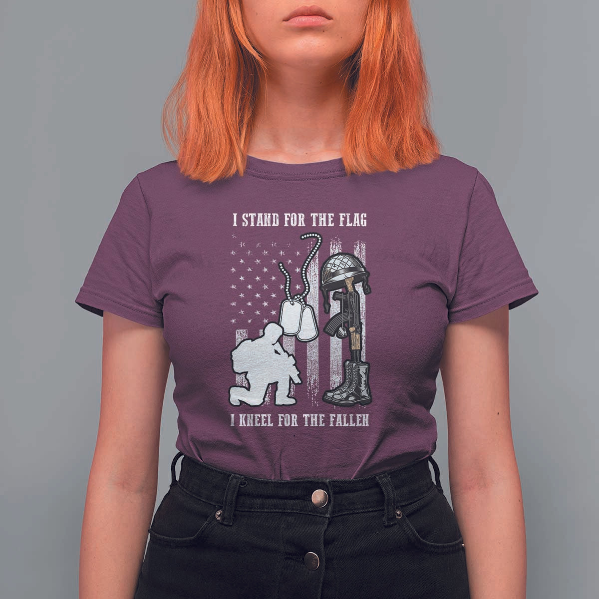 Patriotic Memorial Day T Shirt For Women We Stand For the Flag We Kneel For The Fallen US Patriots