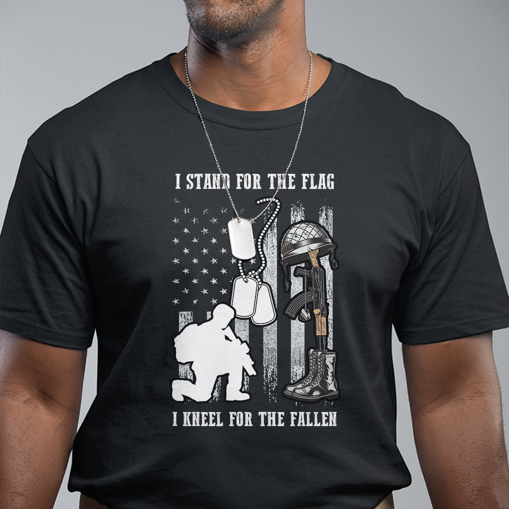 Memorial I Stand For the Flag I Kneel For The Fallen Honor US Army Patriots T-Shirt for Veteran, Patriotic Shirt, Dog Tags Shirt for Veteran T Shirt - Wonder Print Shop