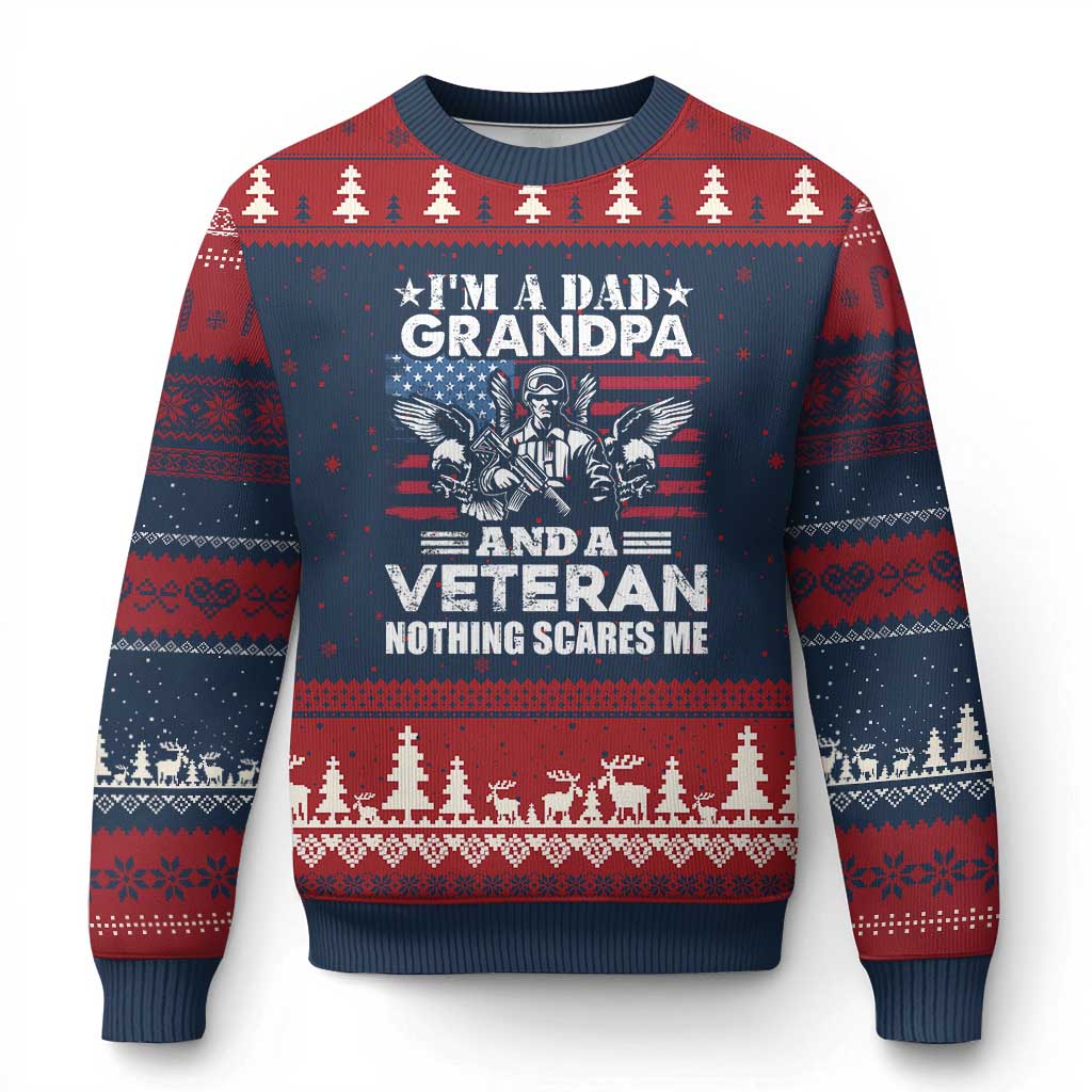 I’m a Dad Grandpa and Veteran Ugly Christmas Sweater Fearless Patriotic Military Family - Wonder Print Shop