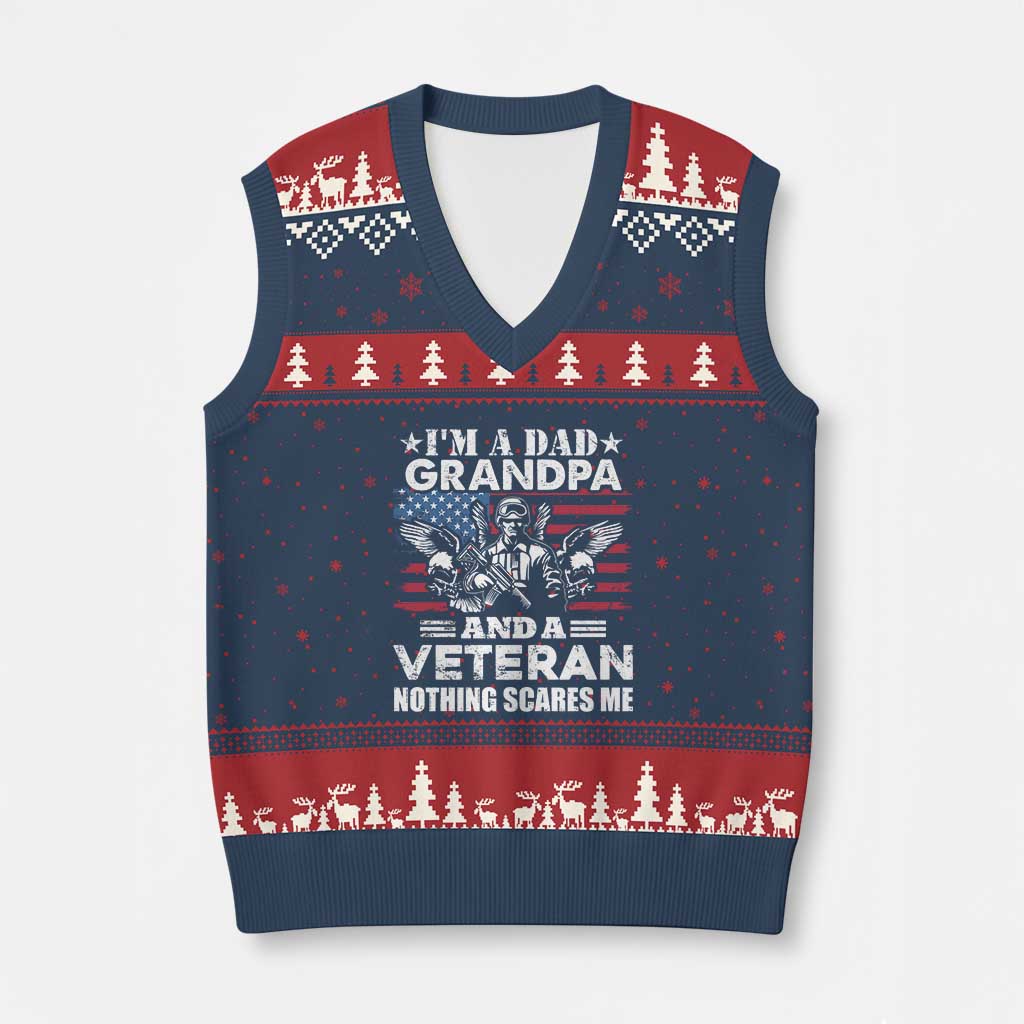 I’m a Dad Grandpa and Veteran V-Neck Knit Sweater Vest Fearless Patriotic Military Family - Wonder Print Shop