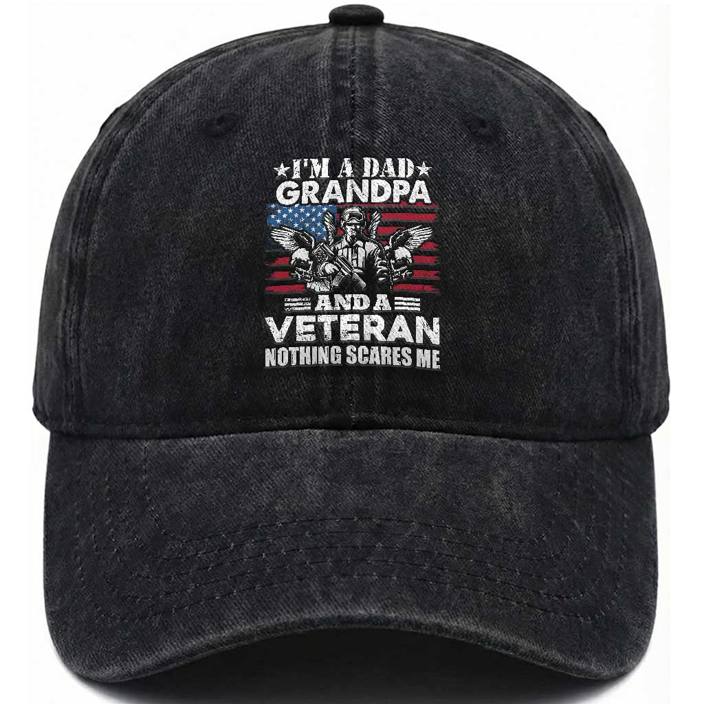 I’m a Dad Grandpa and Veteran Washed Cotton Baseball Cap Fearless Patriotic Military Family