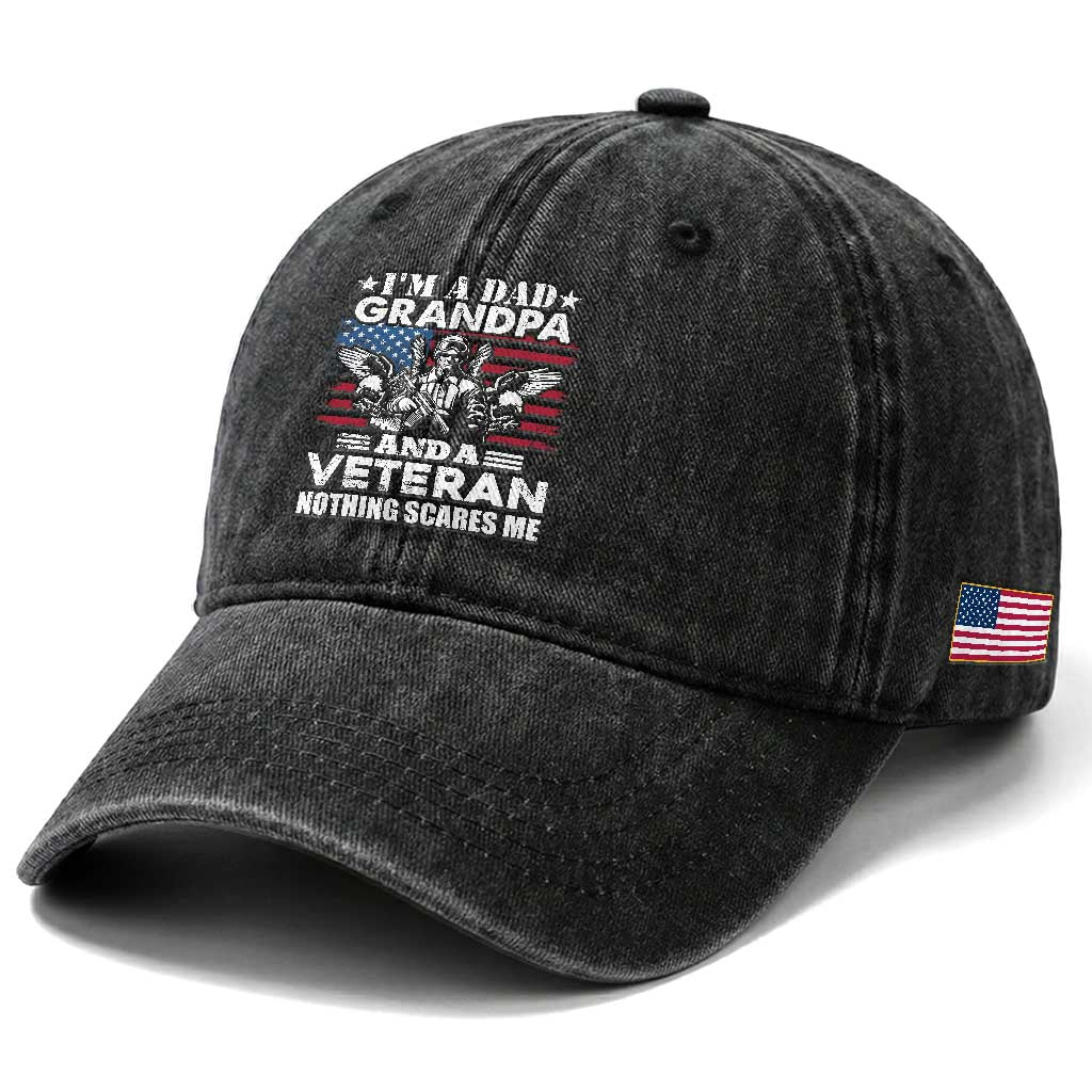 I’m a Dad Grandpa and Veteran Washed Cotton Baseball Cap Fearless Patriotic Military Family