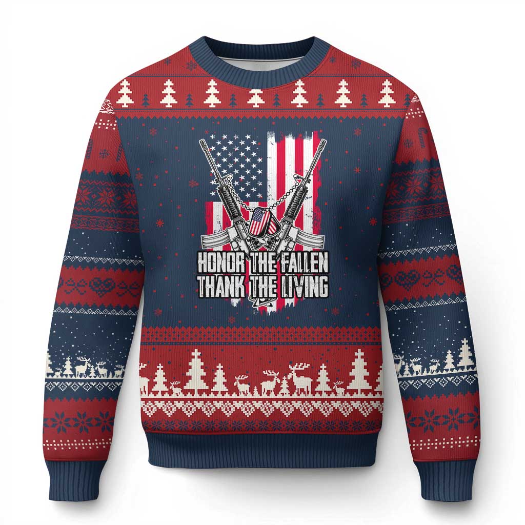Patriotic Memorial Day Ugly Christmas Sweater Honor The Fallen Thank The Living Memorial Day Veterans Day - Wonder Print Shop
