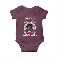 Patriotic Military Veteran Baby Onesie Heroes Don't Wear Capes They Wear Dog Tags And Combat Boots