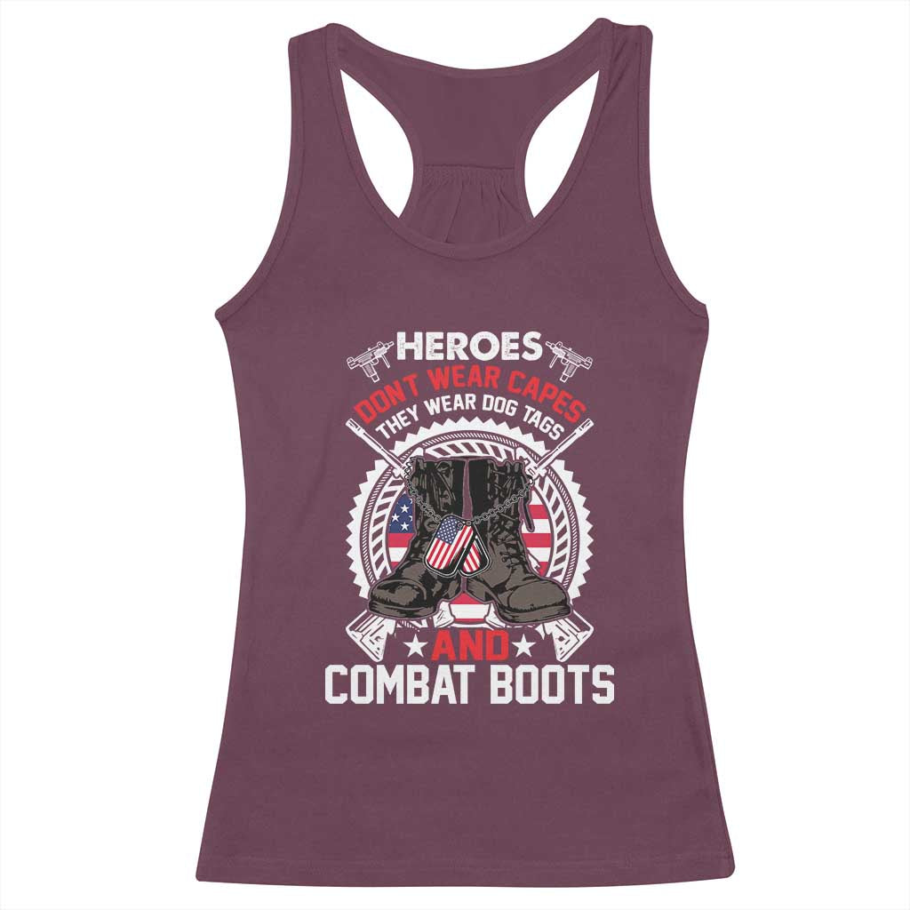 Patriotic Military Veteran Racerback Tank Top Heroes Don't Wear Capes They Wear Dog Tags And Combat Boots