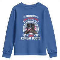 Patriotic Military Veteran Youth Sweatshirt Heroes Don't Wear Capes They Wear Dog Tags And Combat Boots