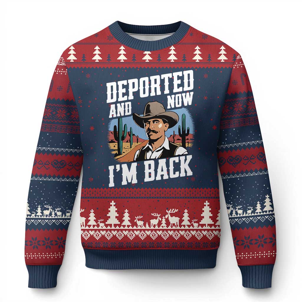Funny Mexican Cowboy Ugly Christmas Sweater Now I'm Back Retro Vintage Desert - Wonder Print Shop