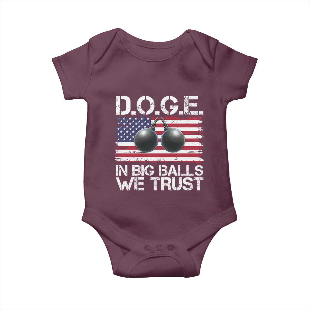 Funny D.O.G.E Patriotic 2025 Baby Onesie In Big Balls We Trust American Flag