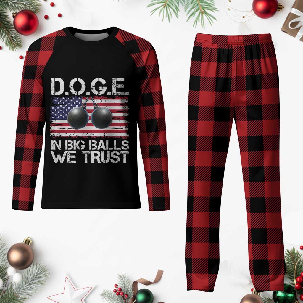 Funny D.O.G.E Patriotic 2025 Plaid Pajama Set In Big Balls We Trust American Flag - Wonder Print Shop