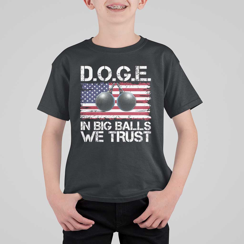 Funny D.O.G.E Patriotic 2025 T Shirt For Kid In Big Balls We Trust American Flag
