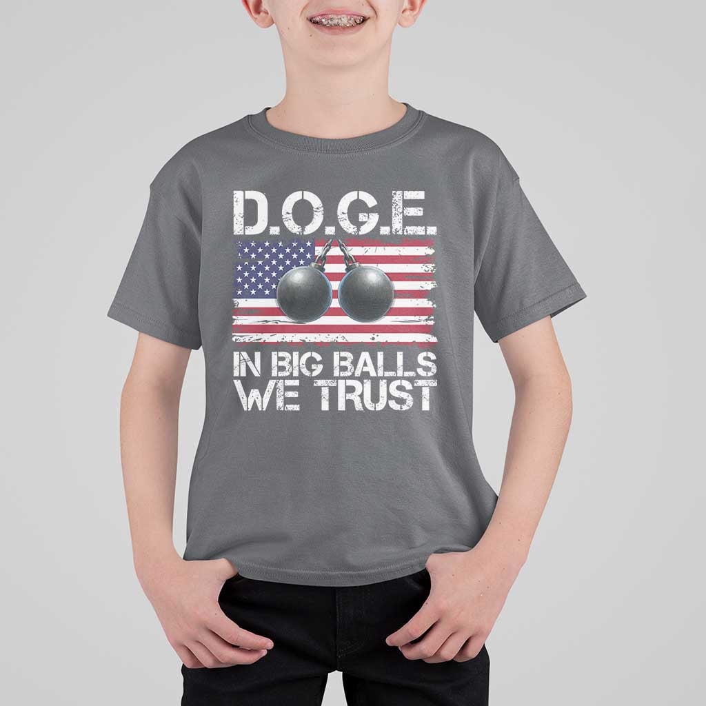 Funny D.O.G.E Patriotic 2025 T Shirt For Kid In Big Balls We Trust American Flag