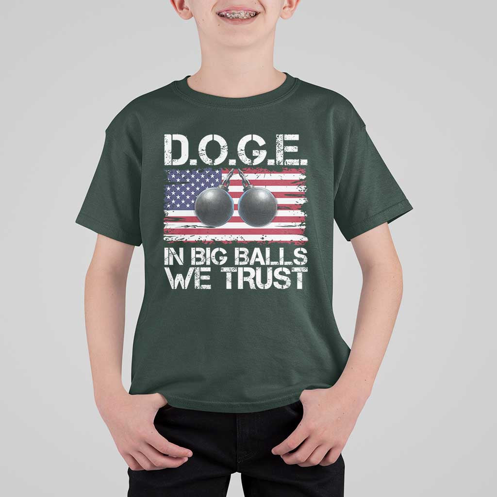 Funny D.O.G.E Patriotic 2025 T Shirt For Kid In Big Balls We Trust American Flag