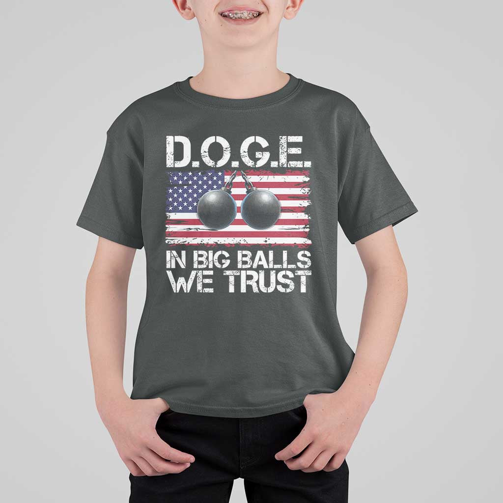 Funny D.O.G.E Patriotic 2025 T Shirt For Kid In Big Balls We Trust American Flag