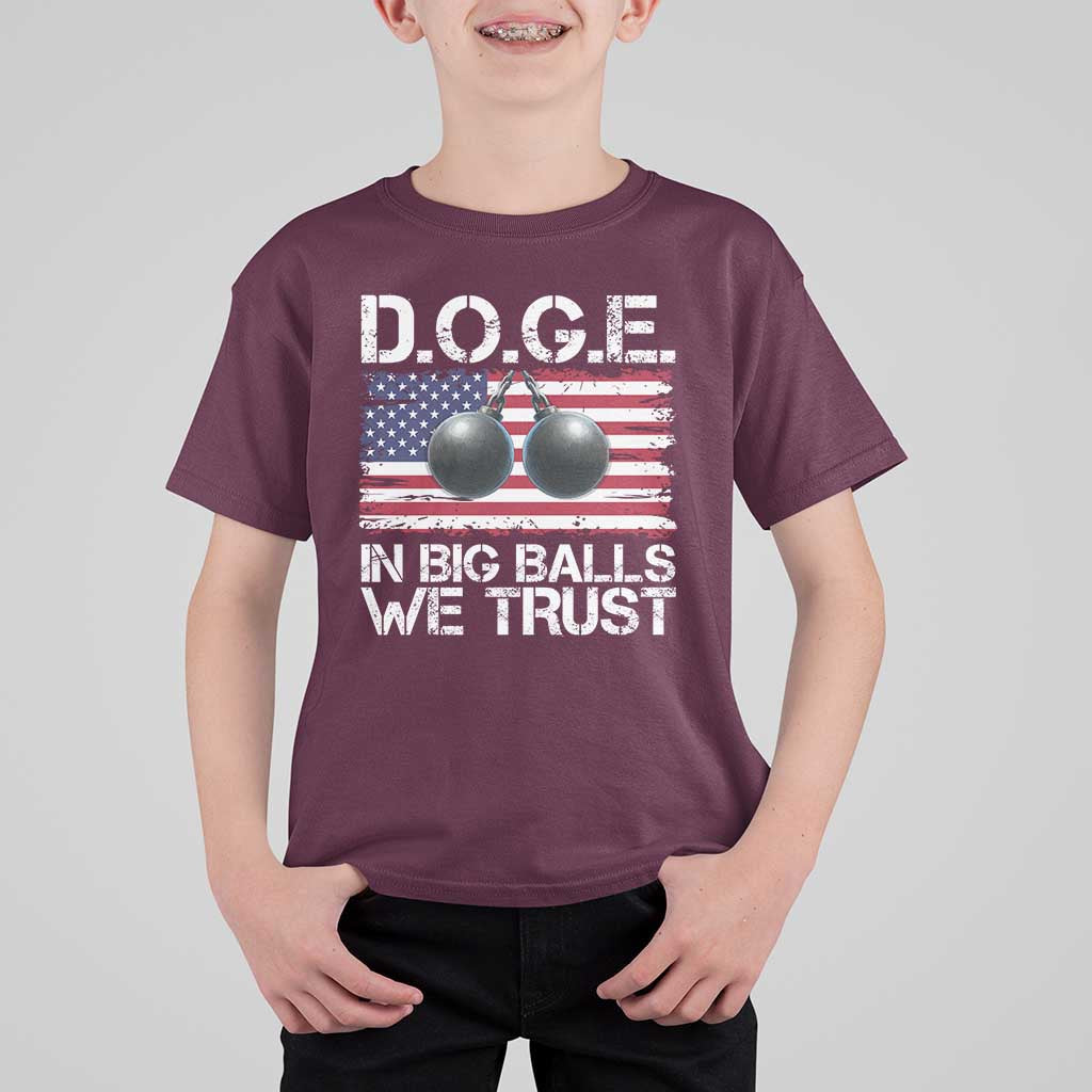 Funny D.O.G.E Patriotic 2025 T Shirt For Kid In Big Balls We Trust American Flag