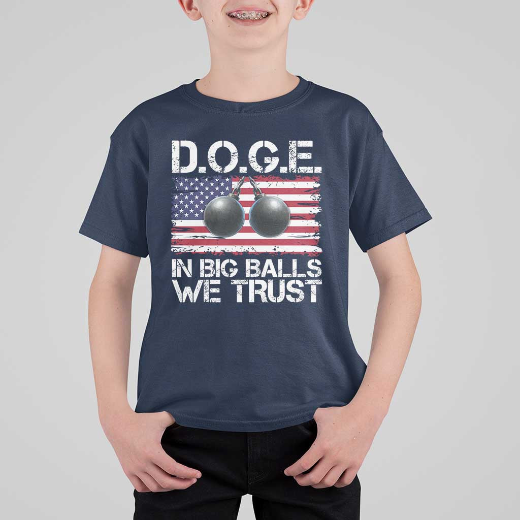 Funny D.O.G.E Patriotic 2025 T Shirt For Kid In Big Balls We Trust American Flag