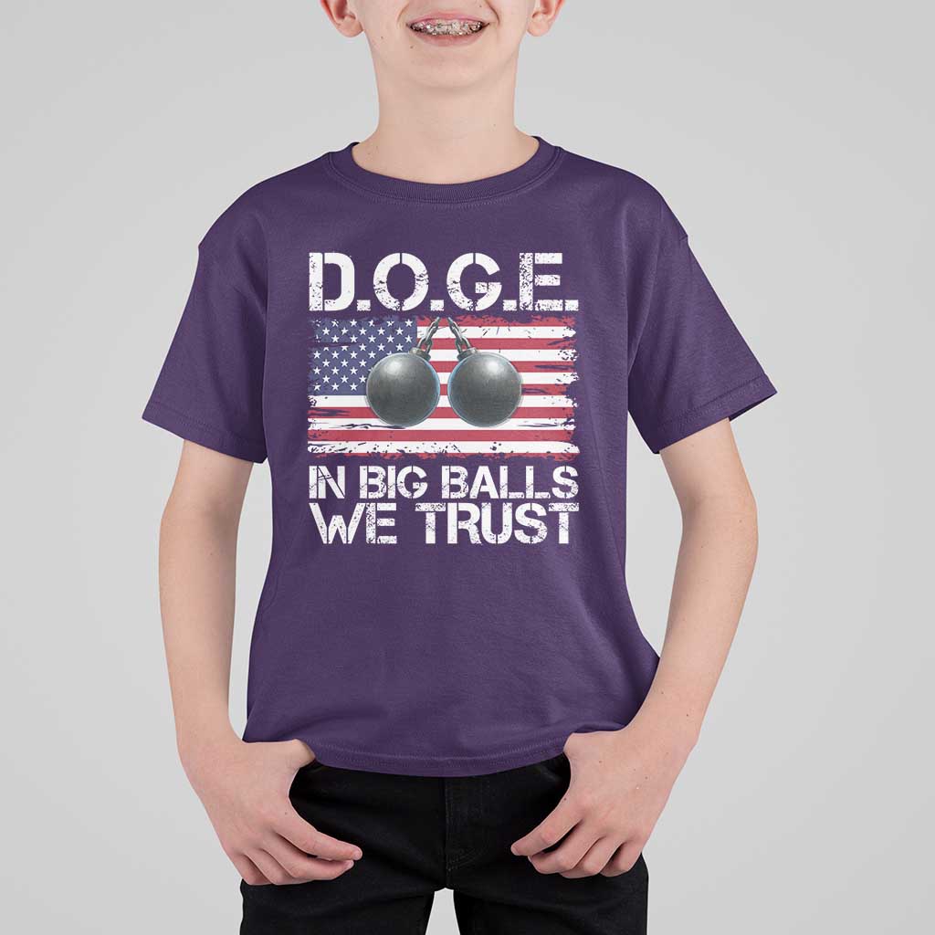Funny D.O.G.E Patriotic 2025 T Shirt For Kid In Big Balls We Trust American Flag