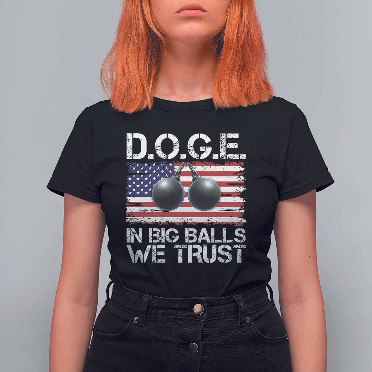 Funny D.O.G.E Patriotic 2025 T Shirt For Women In Big Balls We Trust American Flag