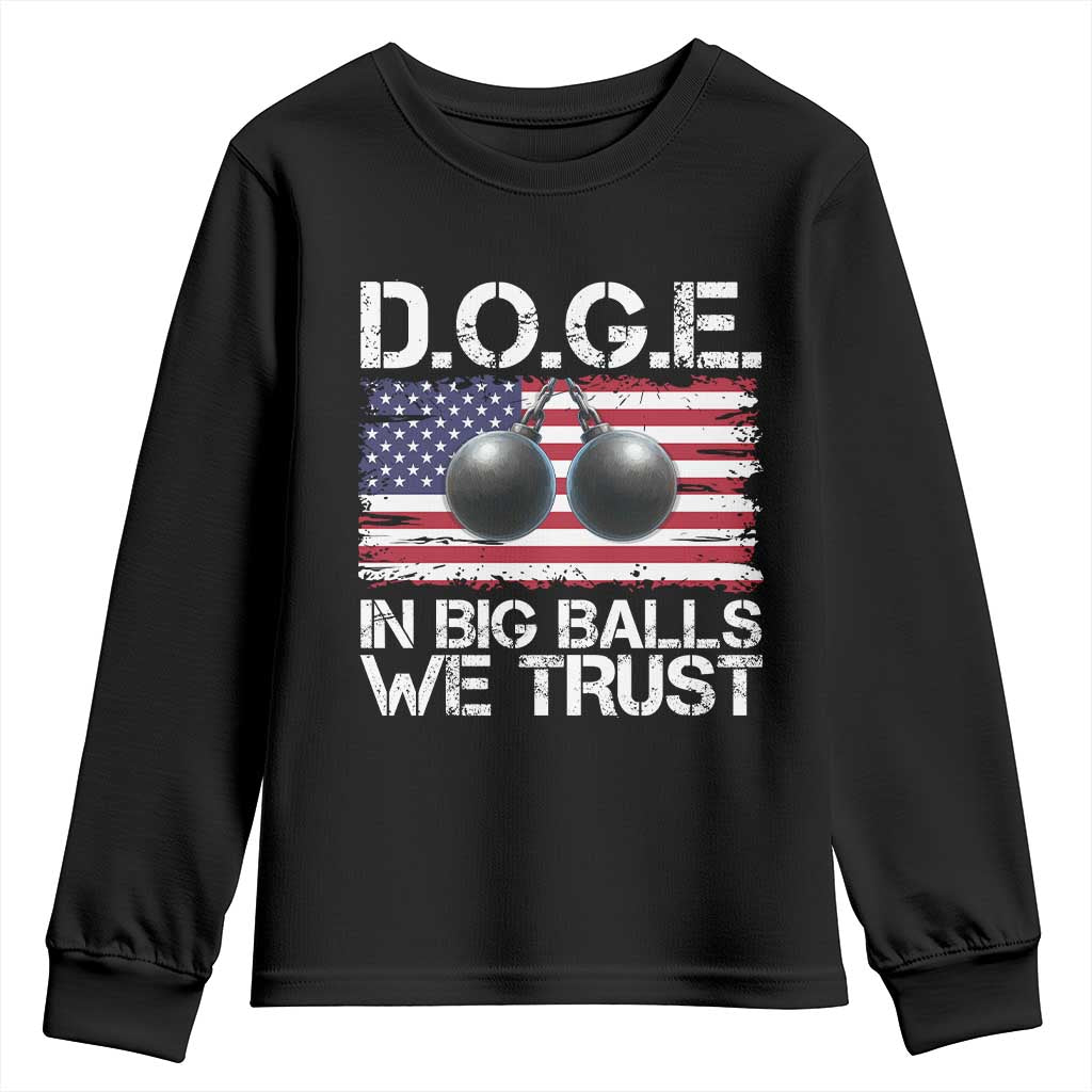 Funny D.O.G.E Patriotic 2025 Youth Sweatshirt In Big Balls We Trust American Flag