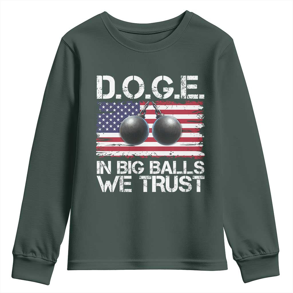 Funny D.O.G.E Patriotic 2025 Youth Sweatshirt In Big Balls We Trust American Flag