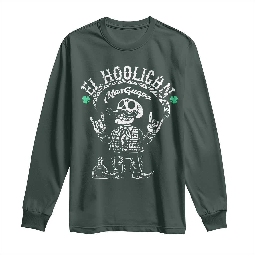 Funny Mexican Mariachi Skeleton Long Sleeve Shirt El Hooligan Mas Guapo Very Handsome