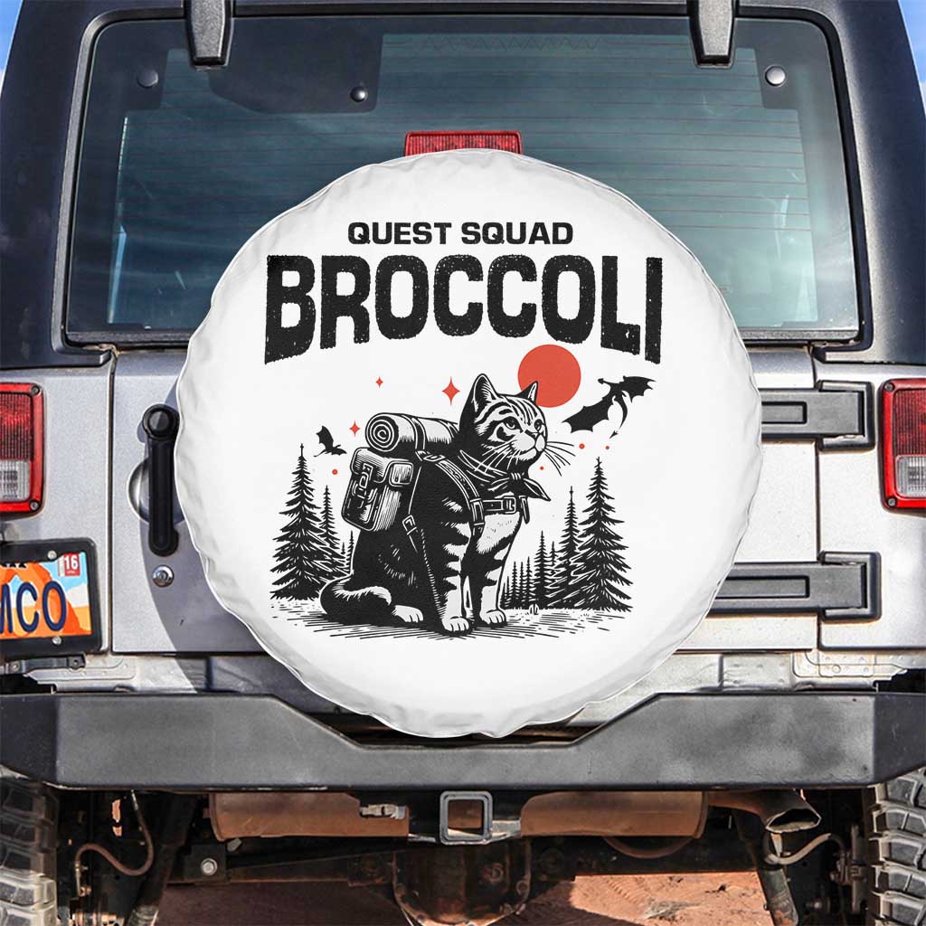 Quest Squad Broccoli Cat Spare Tire Cover Funny Hiking Adventure Cute Camping Feline