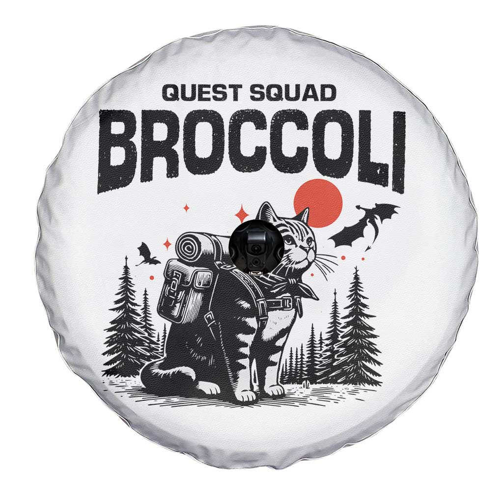 Quest Squad Broccoli Cat Spare Tire Cover Funny Hiking Adventure Cute Camping Feline