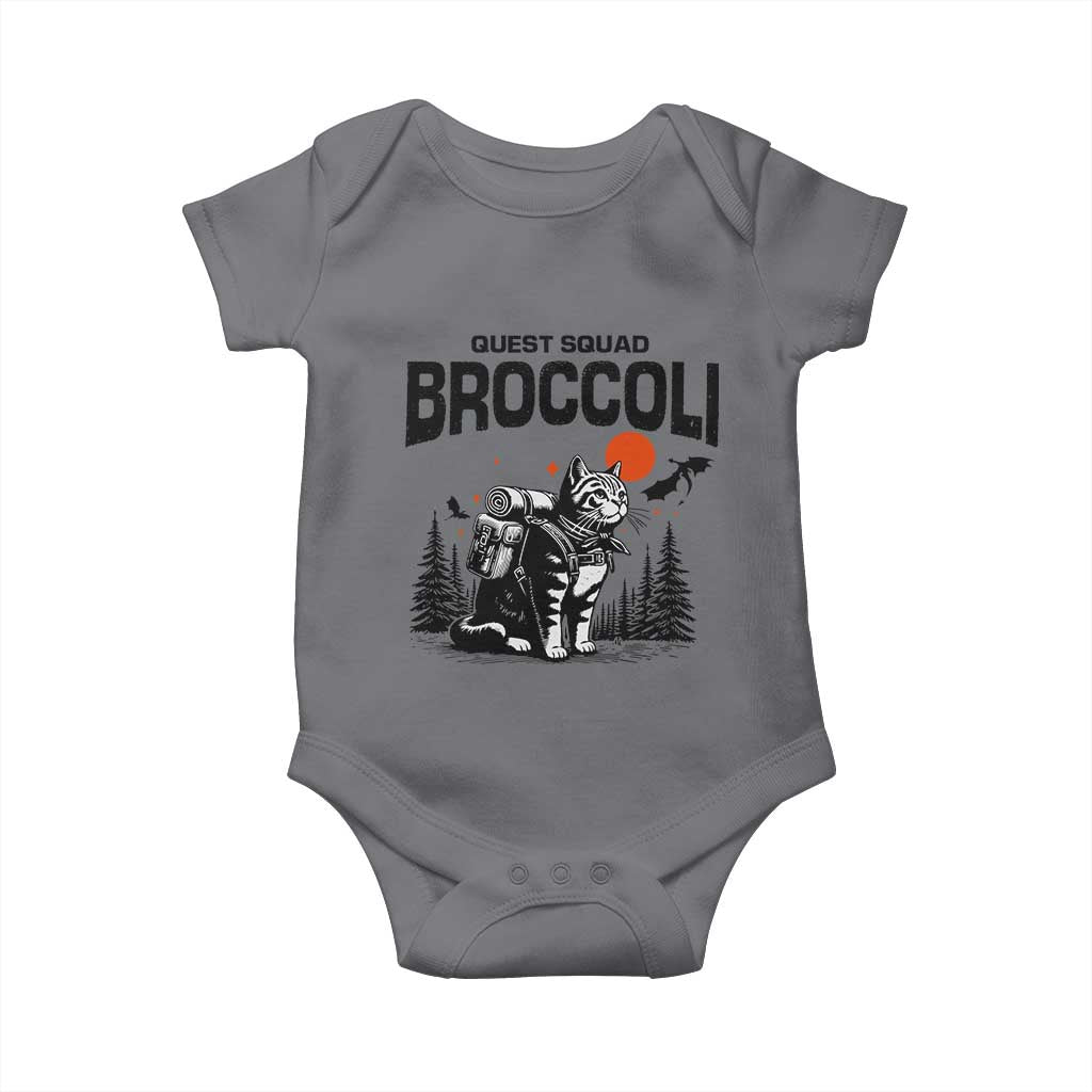 Quest Squad Broccoli Cat Baby Onesie Funny Hiking Adventure Cute Camping Feline