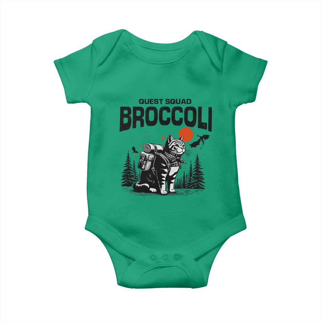 Quest Squad Broccoli Cat Baby Onesie Funny Hiking Adventure Cute Camping Feline