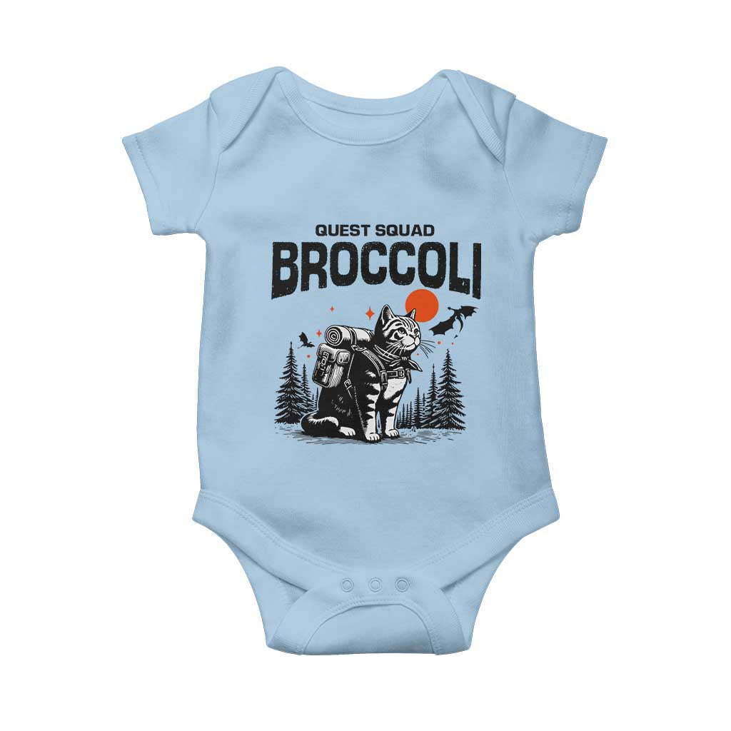 Quest Squad Broccoli Cat Baby Onesie Funny Hiking Adventure Cute Camping Feline